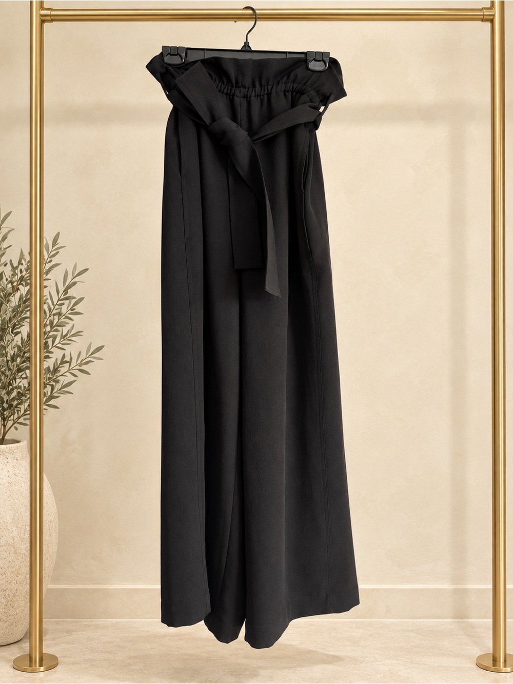Aritzia Wilfred High-Waist Black Wide-Leg Dress Pants with Tie Belt